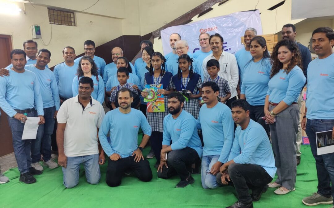 CSR partners Optum Global Services Pvt Ltd. A galaxy of top officials and energetic volunteers from Optum descended on our school to distribute essential needs for our children and paint the school building as part of their noble volunteering mandate.